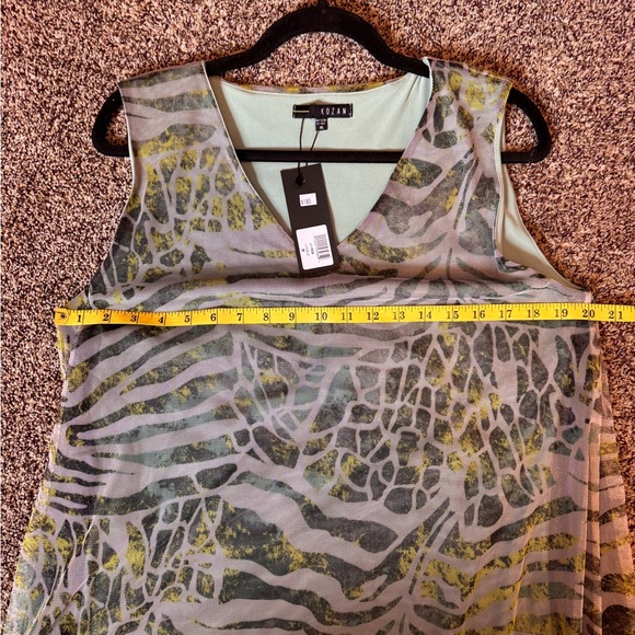 Kozan Zebra Print Midi Sheer Mesh Overlay Dress Size Medium Muted Gray Green NWT - Picture 10 of 13